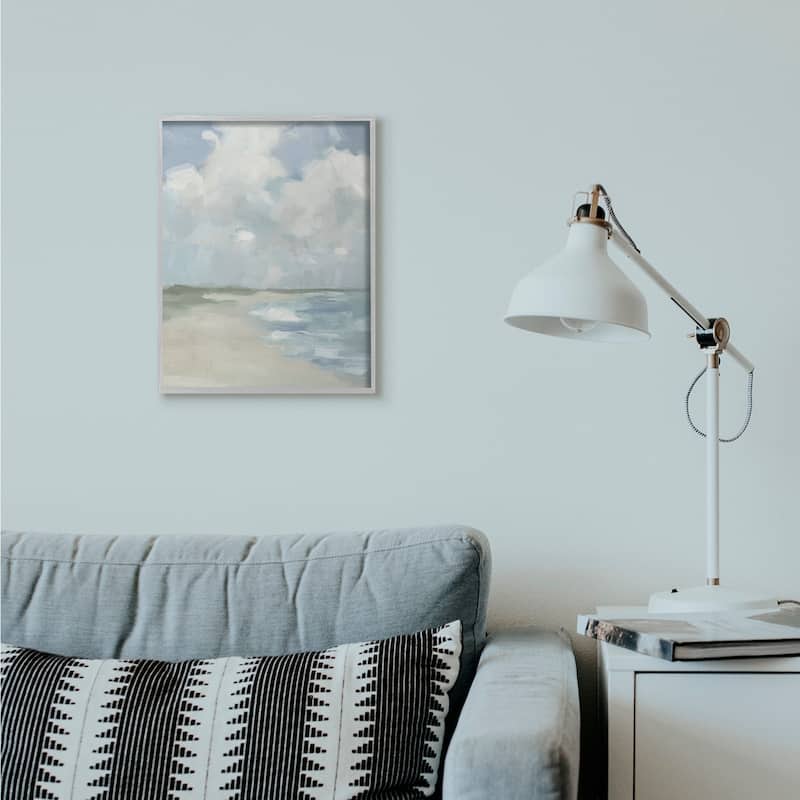 Stupell Impressionist Neutral Blue Green Beach Ocean Painting Framed Wall Art, Design by Third and Wall