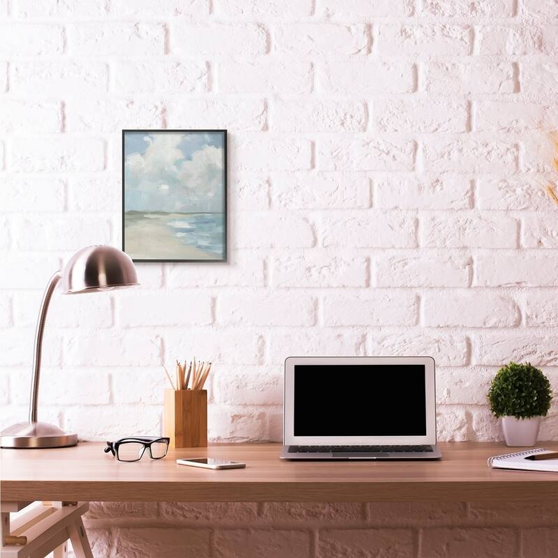 Stupell Impressionist Neutral Blue Green Beach Ocean Painting Framed Wall Art, Design by Third and Wall