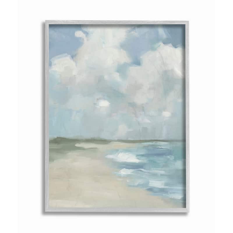 Stupell Impressionist Neutral Blue Green Beach Ocean Painting Framed Wall Art, Design by Third and Wall - 16 x 20 - Grey