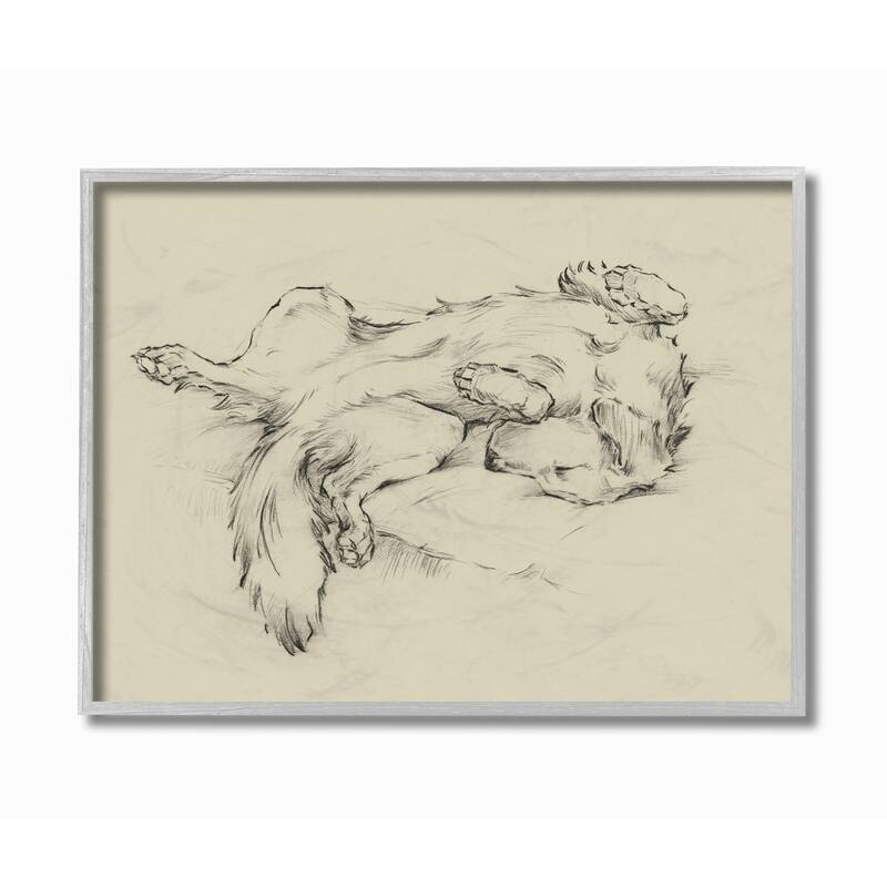 Stupell Dog Napping Pet Animal Drawing Framed Wall Art, Design by Ethan Harper - 16 x 20 - Grey