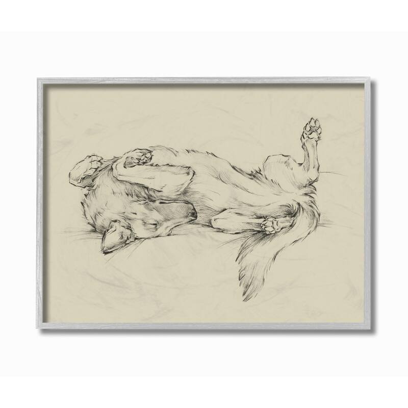 Stupell Dog Napping Animal Pet Drawing Framed Wall Art, Design by Ethan Harper - 11 x 14 - Grey