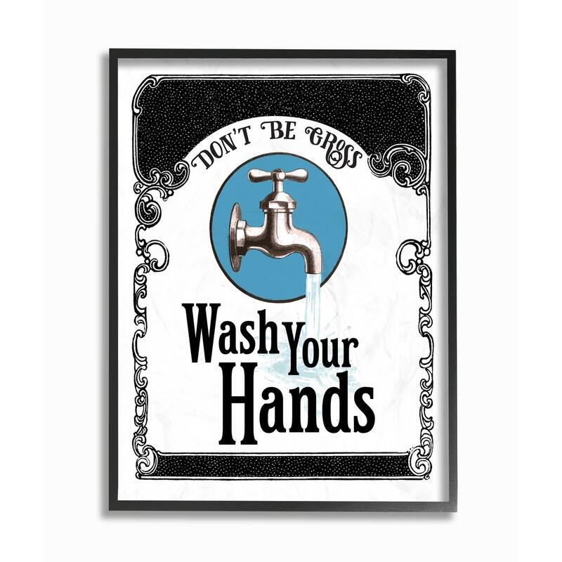Stupell Wash Your Hands Vintage Blue Bathroom Design Framed Wall Art, Design by The Saturday Evening Post