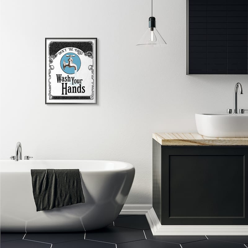 Stupell Wash Your Hands Vintage Blue Bathroom Design Framed Wall Art, Design by The Saturday Evening Post