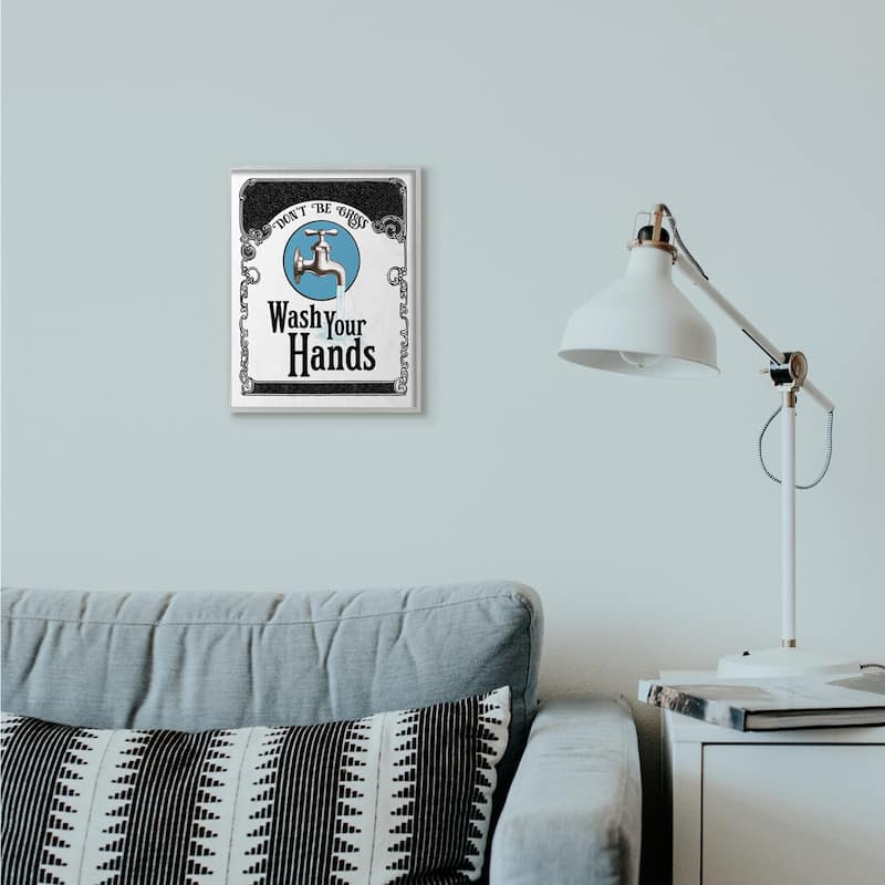 Stupell Wash Your Hands Vintage Blue Bathroom Design Framed Wall Art, Design by The Saturday Evening Post