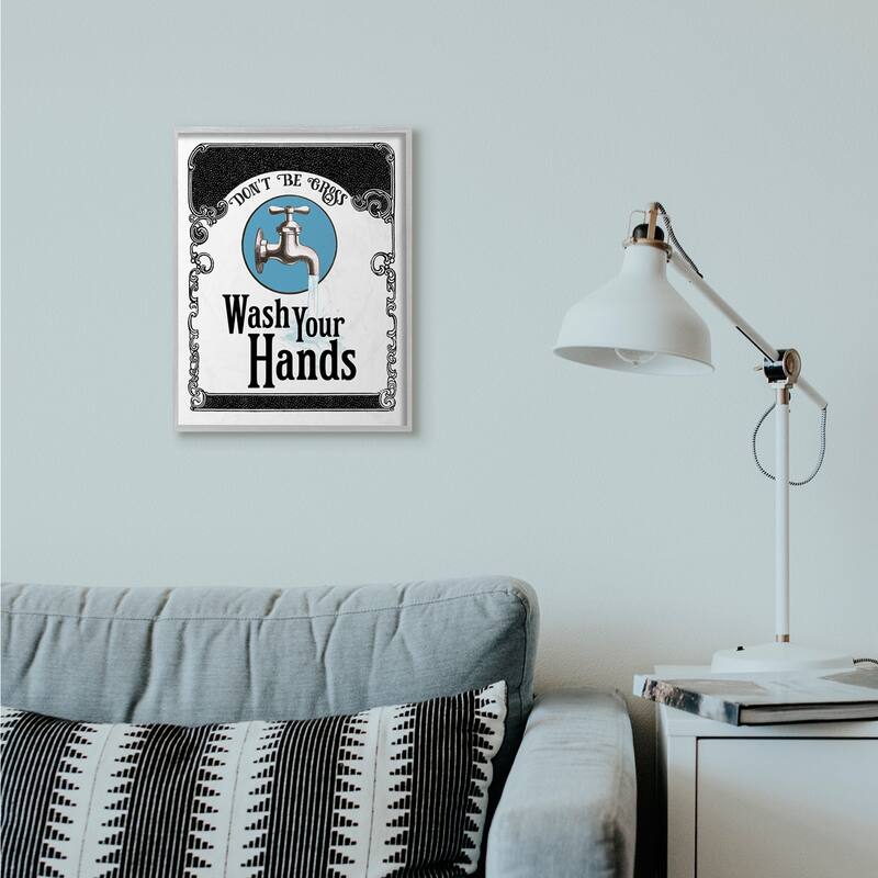 Stupell Wash Your Hands Vintage Blue Bathroom Design Framed Wall Art, Design by The Saturday Evening Post