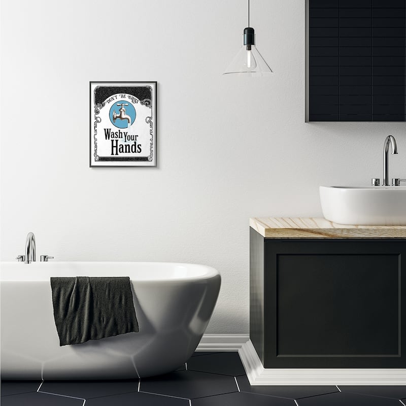 Stupell Wash Your Hands Vintage Blue Bathroom Design Framed Wall Art, Design by The Saturday Evening Post