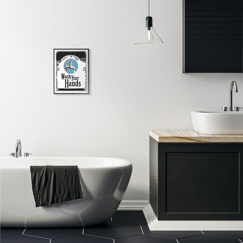 Stupell Wash Your Hands Vintage Blue Bathroom Design Framed Wall Art, Design by The Saturday Evening Post