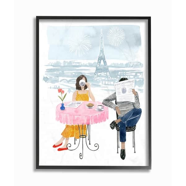 Shop Stupell Industries Paris Coffee Cafe Pink Blue Watercolor Painting Framed Wall Art Overstock 30484039