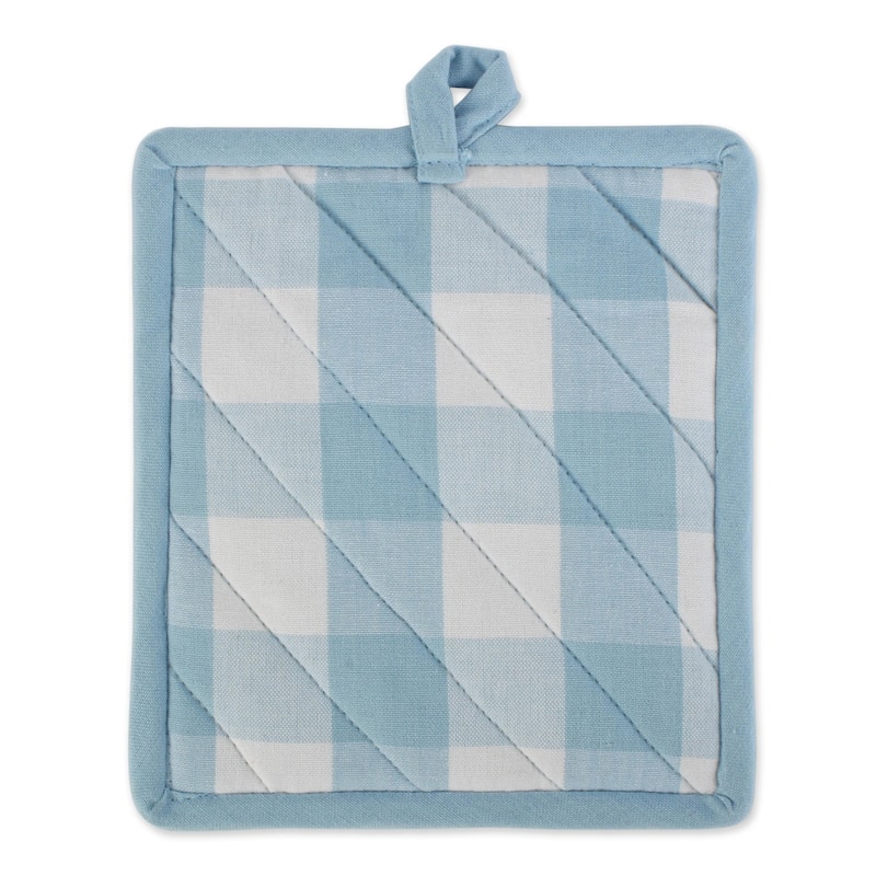 DII Buffalo Check Ktichen Textiles, 9x8", White & Light Blue, 2 Pieces