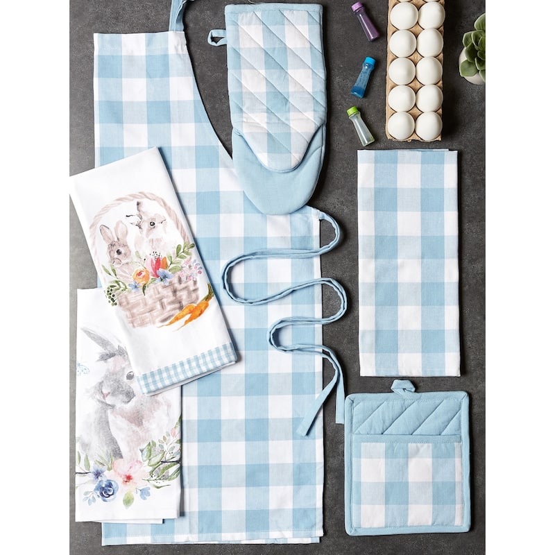 DII Buffalo Check Ktichen Textiles, 9x8", White & Light Blue, 2 Pieces