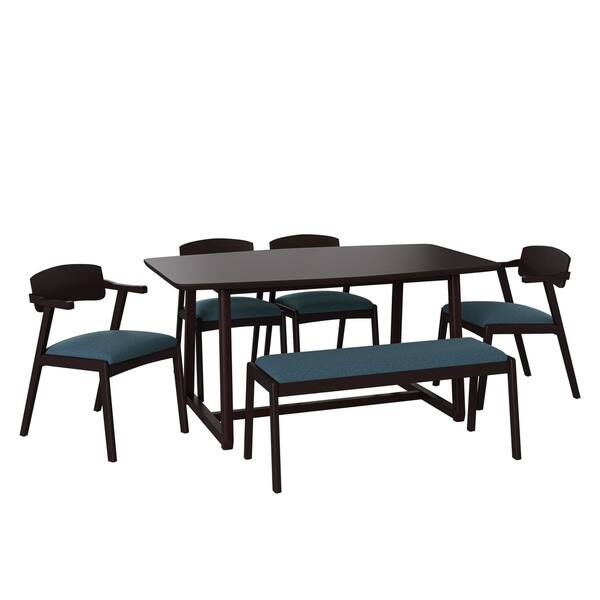 slide 43 of 53, Carson Carrington Comiskey 6-piece Mid Century Modern Wood Dining Table, Armless Bench and Arm Chairs Denim Blue