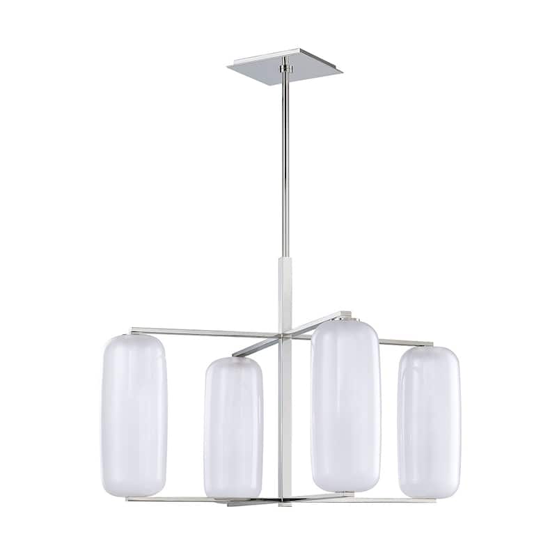 Hudson Valley Pebble 4-light Polished Nickel Chandelier, Clear Outside and Etched Inside Glass