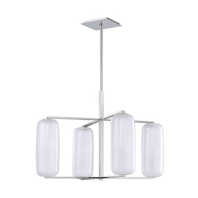 Hudson Valley Pebble 4-light Polished Nickel Chandelier, Clear Outside and Etched Inside Glass