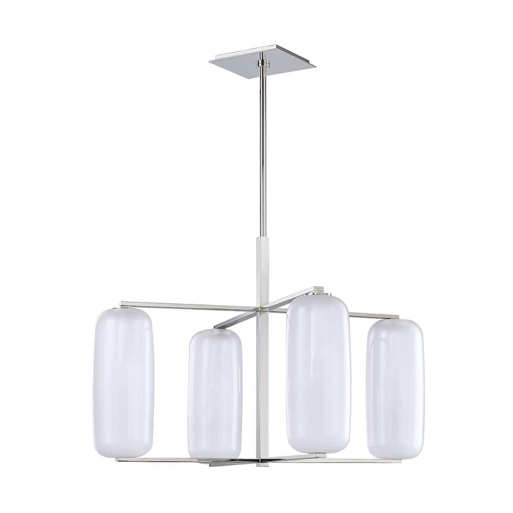Hudson Valley Pebble 4-light Polished Nickel Chandelier, Clear Outside and Etched Inside Glass