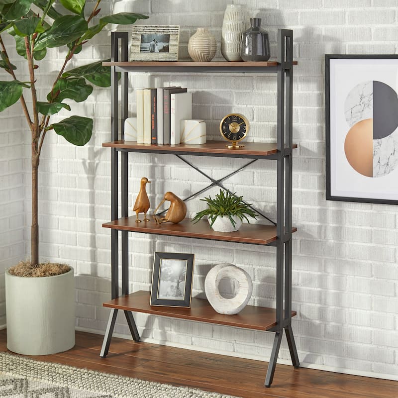 Simple Living Connection 4-Tier Bookshelf - Walnut/Black