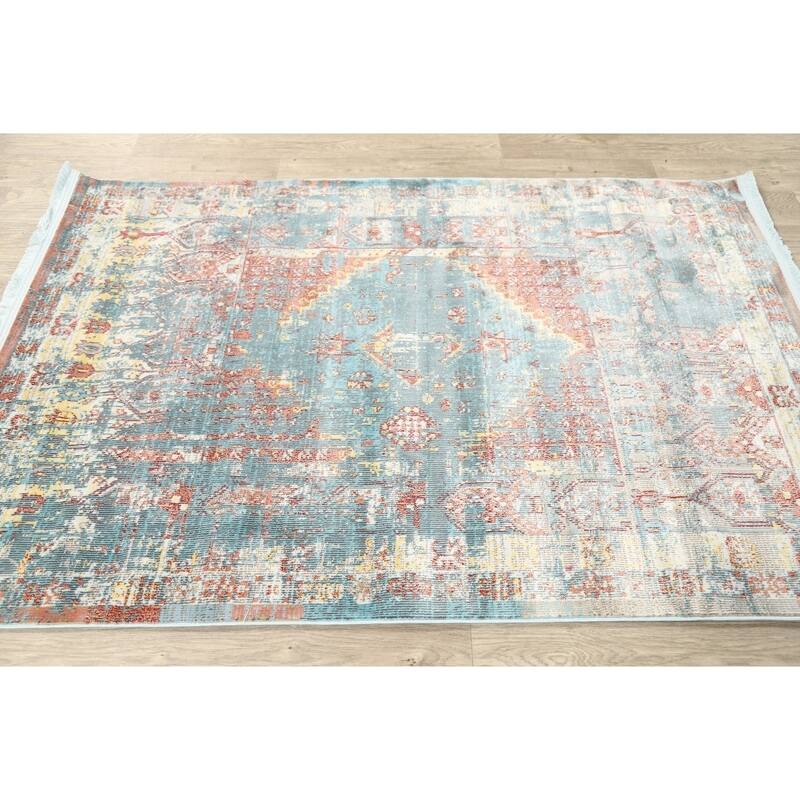 Traditional Vintage Style Distressed Heat-Set Geometric Area Rugs