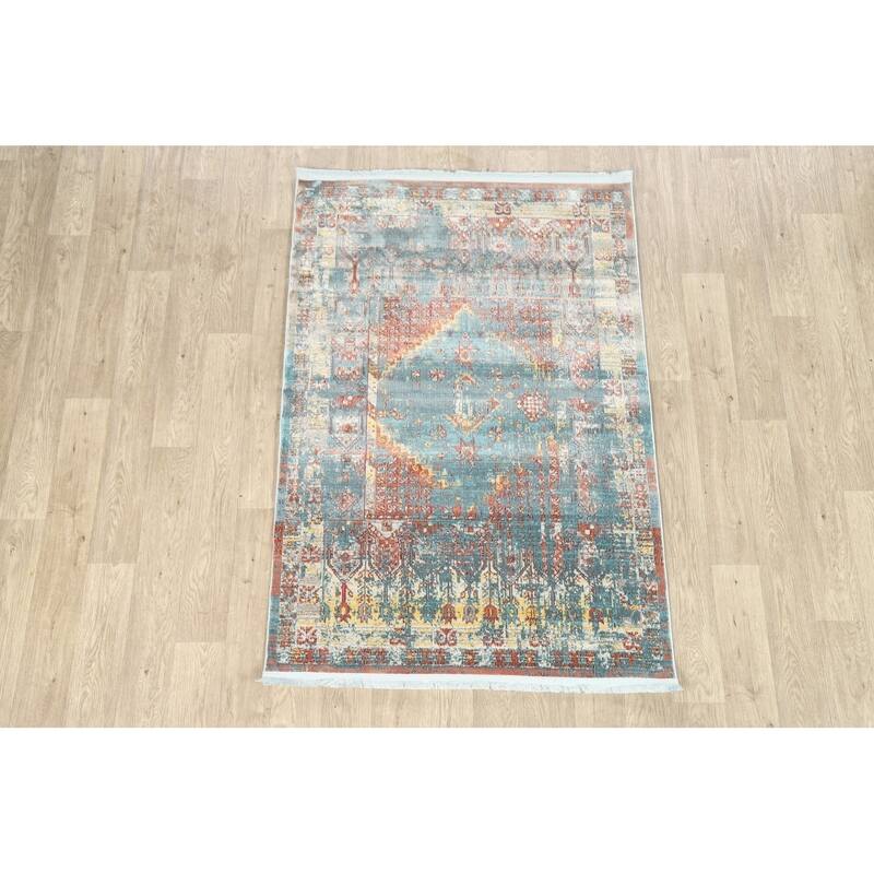 Traditional Vintage Style Distressed Heat-Set Geometric Area Rugs