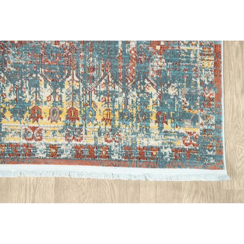 Traditional Vintage Style Distressed Heat-Set Geometric Area Rugs