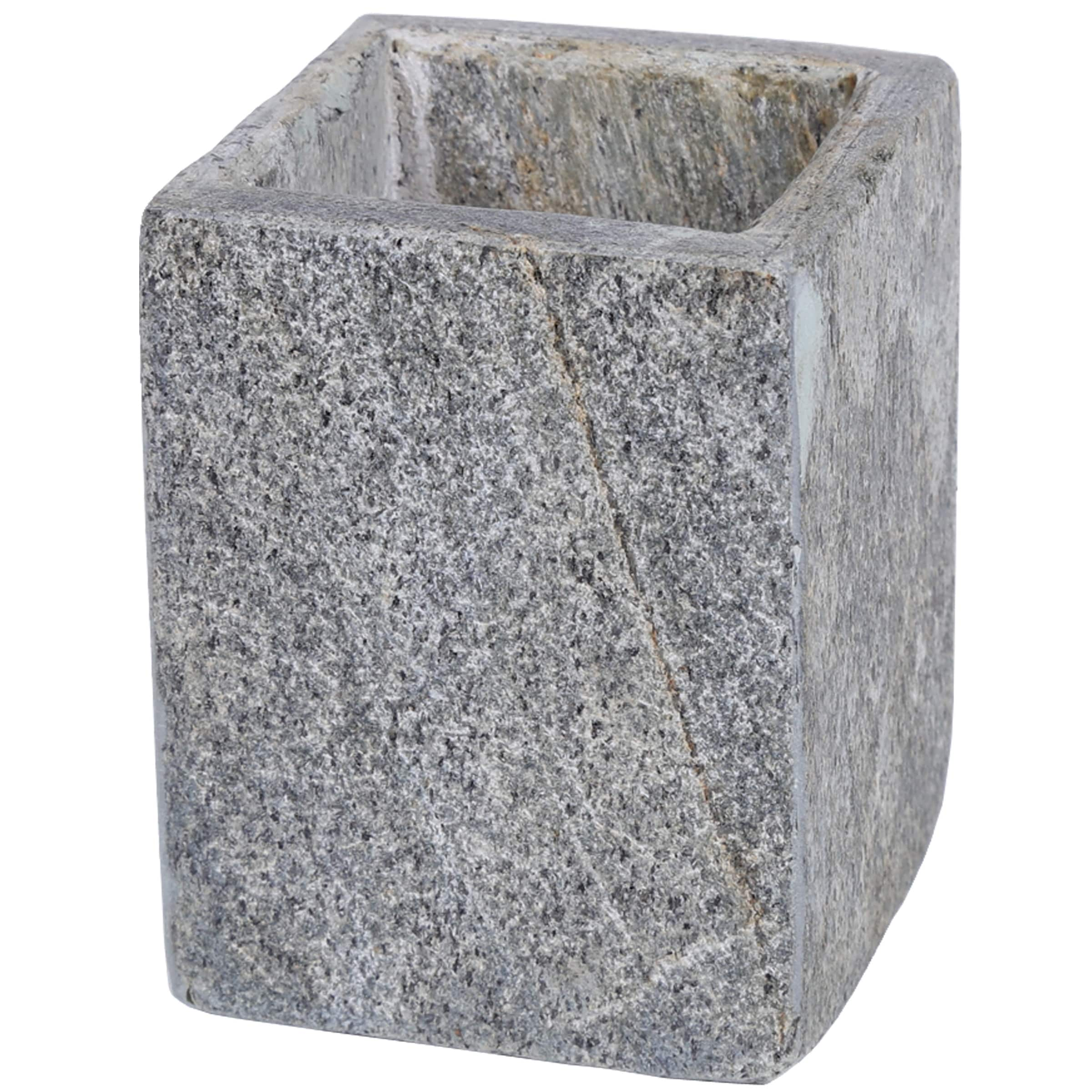 Rectangular Grey Granite Soap Dish Cup Dispenser