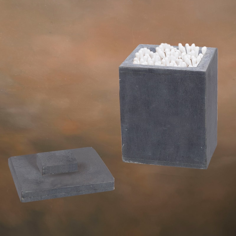 Creative Home Soapstone Cotton Ball Holder, Storage Jar - Grey - N/A