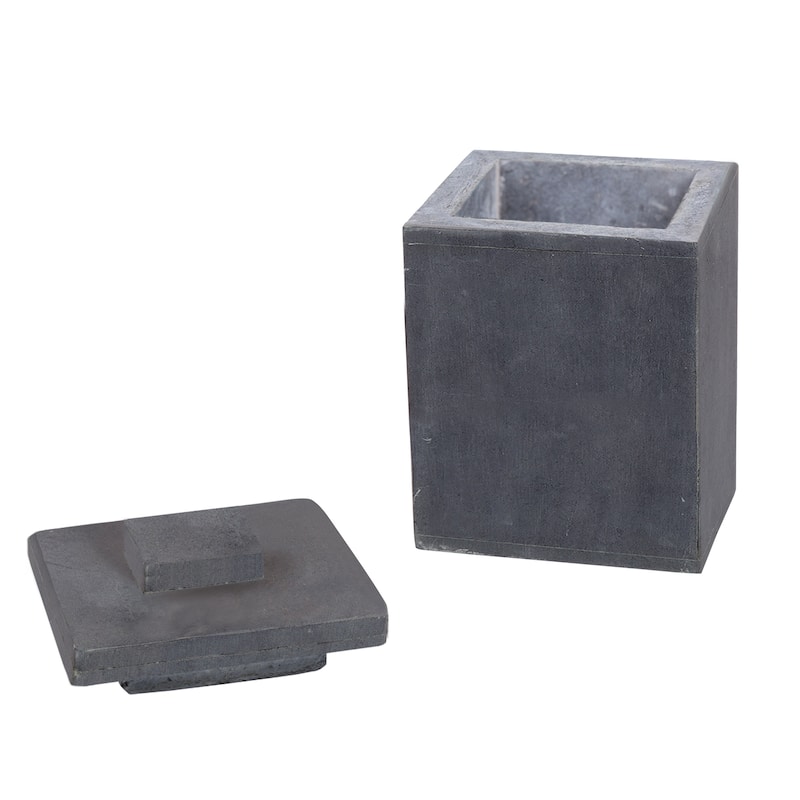 Creative Home Soapstone Cotton Ball Holder, Storage Jar - Grey - N/A