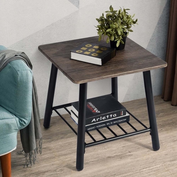 Modern 2-Tier Side End Table with Storage Shelf, Night Stand