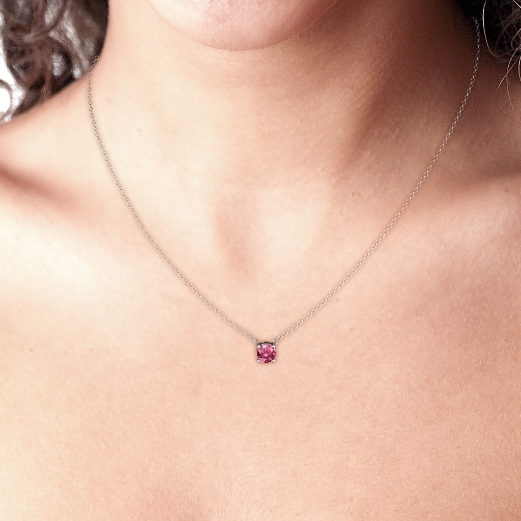 AFFY Cushion Cut Simulated Pink Tourmaline Solitaire Pendant Necklace in 14k Solid Gold 