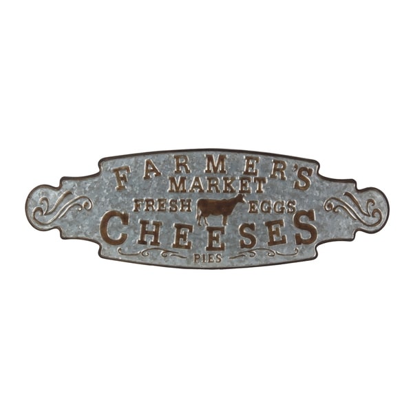 Vintage Metal Farmers Market Decor Sign with Embossed Letters, Gray
