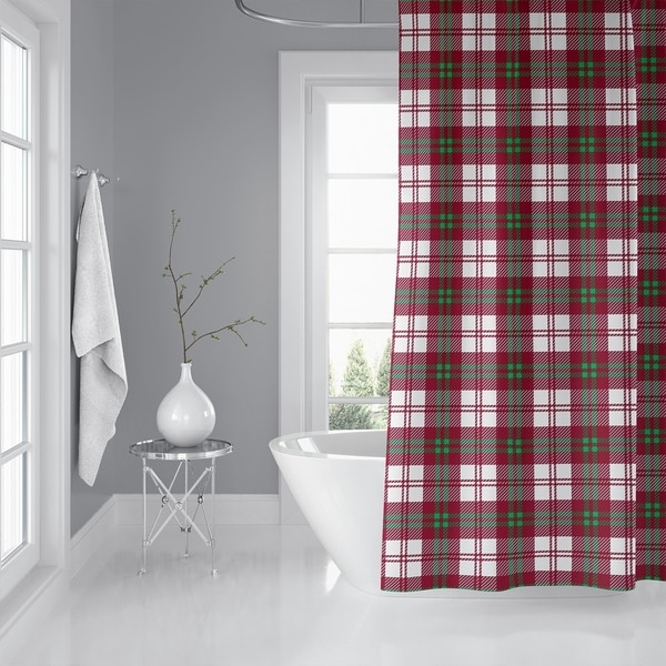 red and green shower curtain