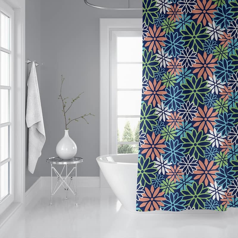 Beatnik Floral Navy Shower Curtain By Kavka Designs - Bed Bath & Beyond 