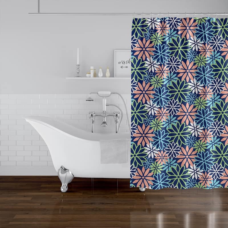 Beatnik Floral Navy Shower Curtain By Kavka Designs - Bed Bath & Beyond 