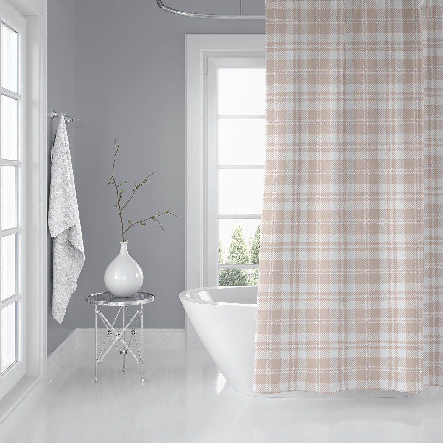 Grey and sale tan shower curtain