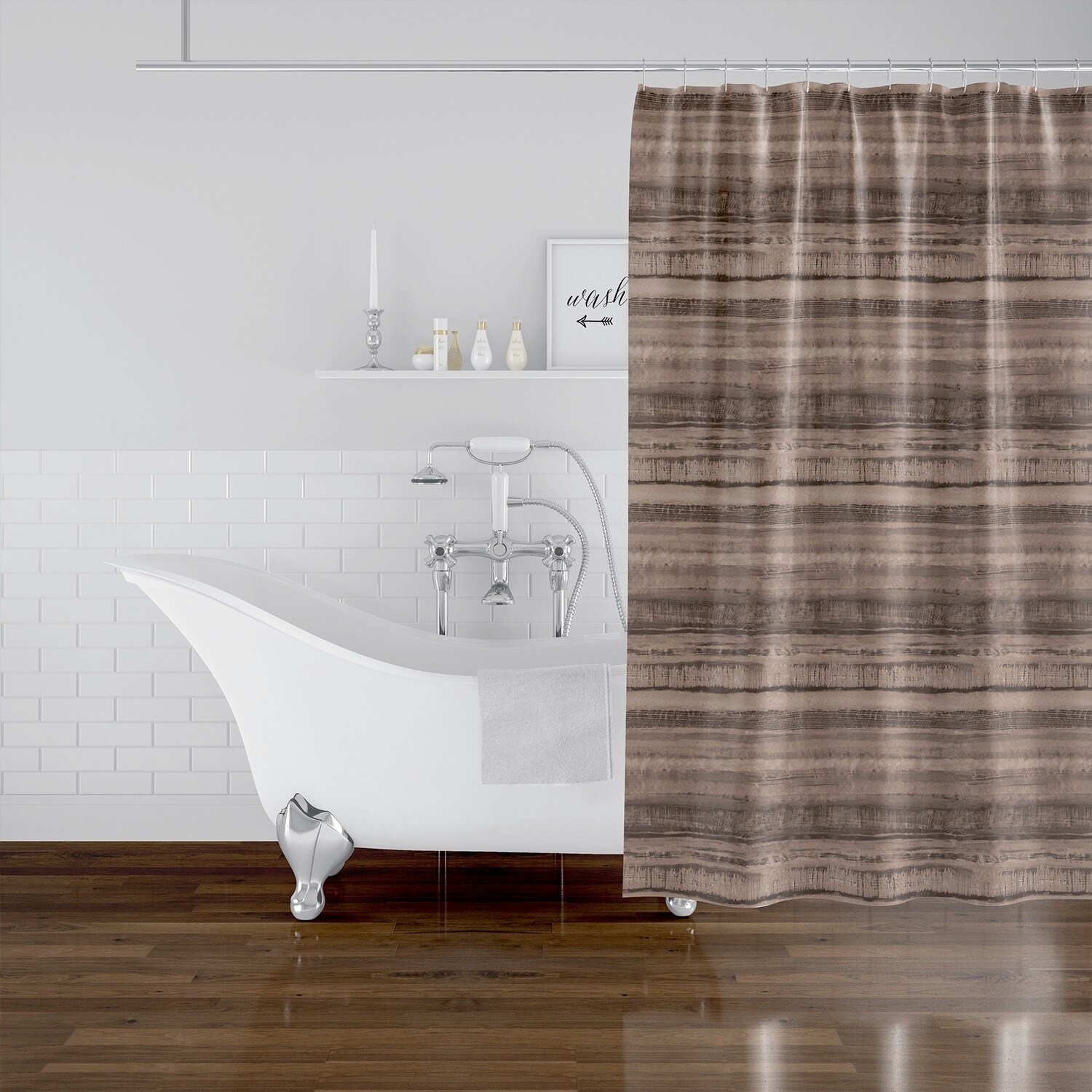 Washy Watercolor Stripe Chocolate Shower Curtain by Brown Abstract Modern Contemporary Polyester 