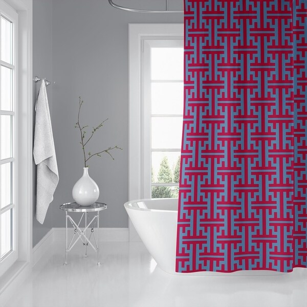 red blue shower curtain