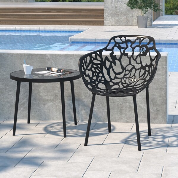 LeisureMod Devon 24-inch Glass Top Aluminum Base Outdoor Side Table - 23 x 23