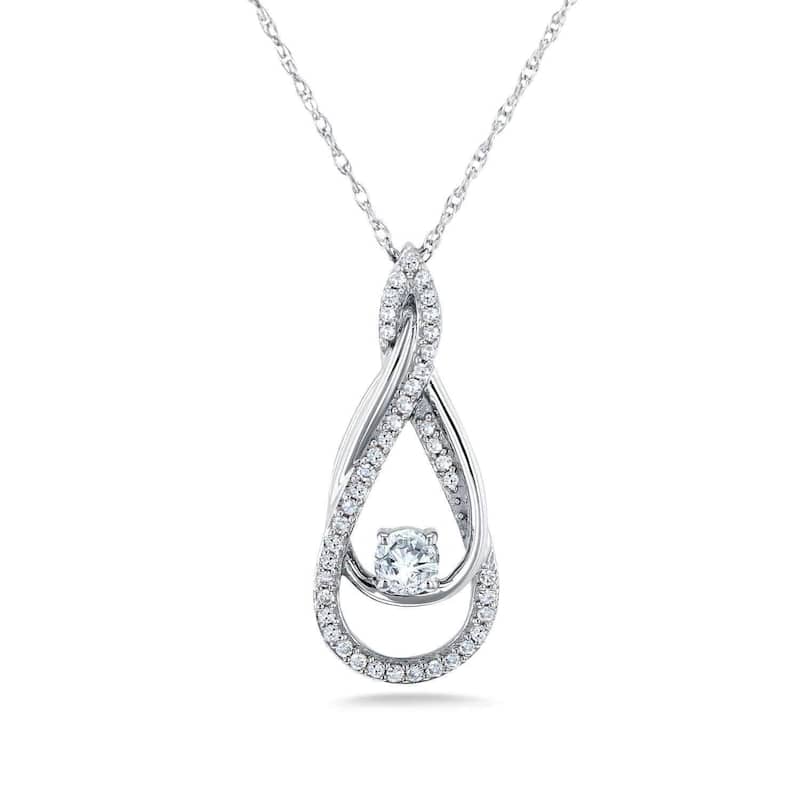 Annello by Kobelli 10k White Gold 1/4ct TDW Fancy Infinity Looping Pendant and Chain (18 Inches)