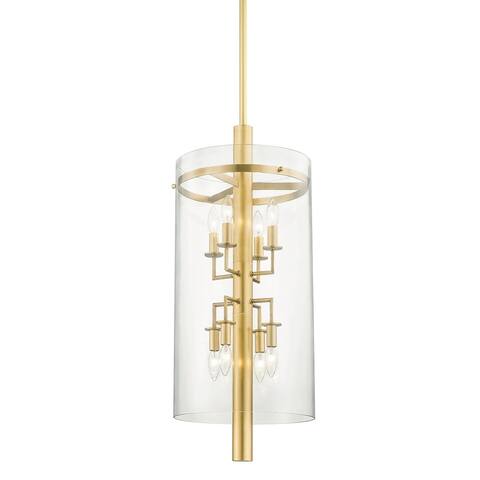 Baxter 8-light Aged Brass Pendant, Clear Glass