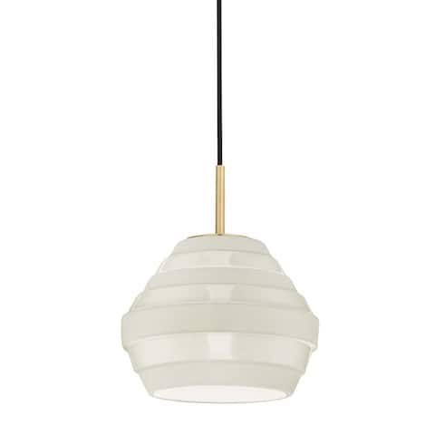 Calverton 1-light Aged Brass Pendant, White Ceramic