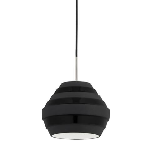 Calverton 1-light Polished Nickel Pendant, Black Ceramic