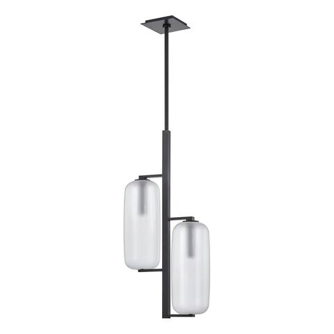 Pebble 2-light Old Bronze Pendant, Clear Outside and Etched Inside Glass