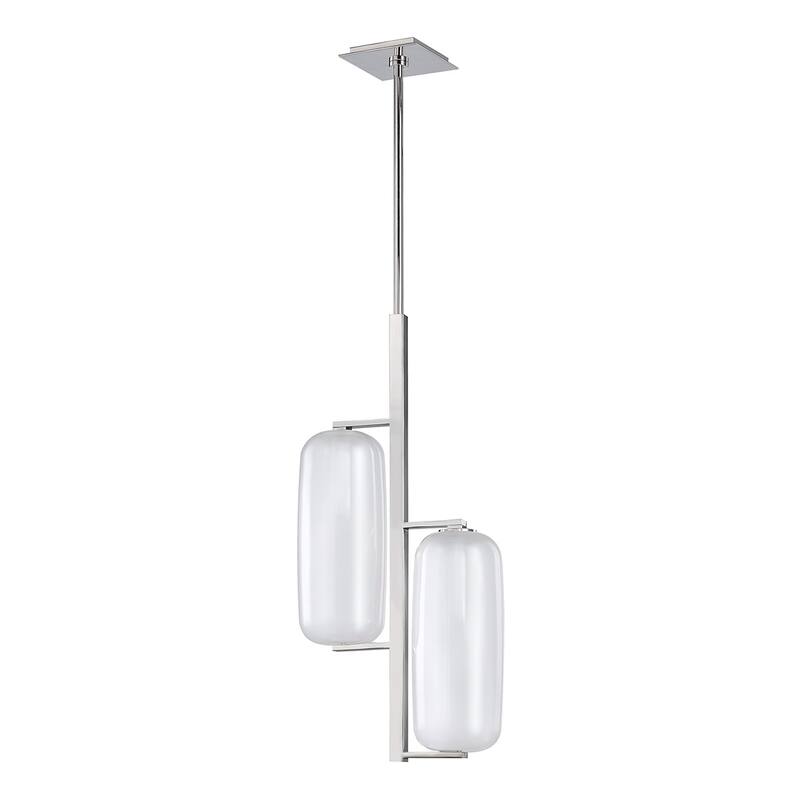 Pebble 2-light Polished Nickel Pendant, Clear Outside and Etched Inside Glass