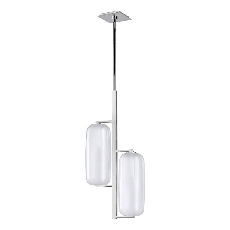 Pebble 2-light Polished Nickel Pendant, Clear Outside and Etched Inside Glass