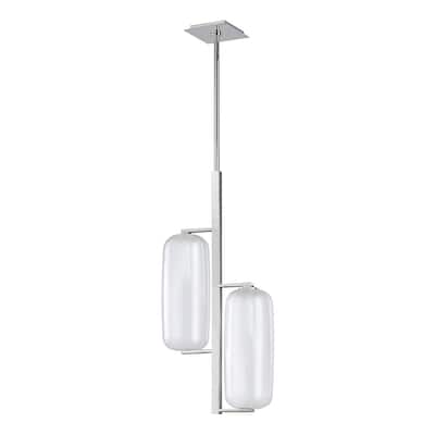 Pebble 2-light Polished Nickel Pendant, Clear Outside and Etched Inside Glass