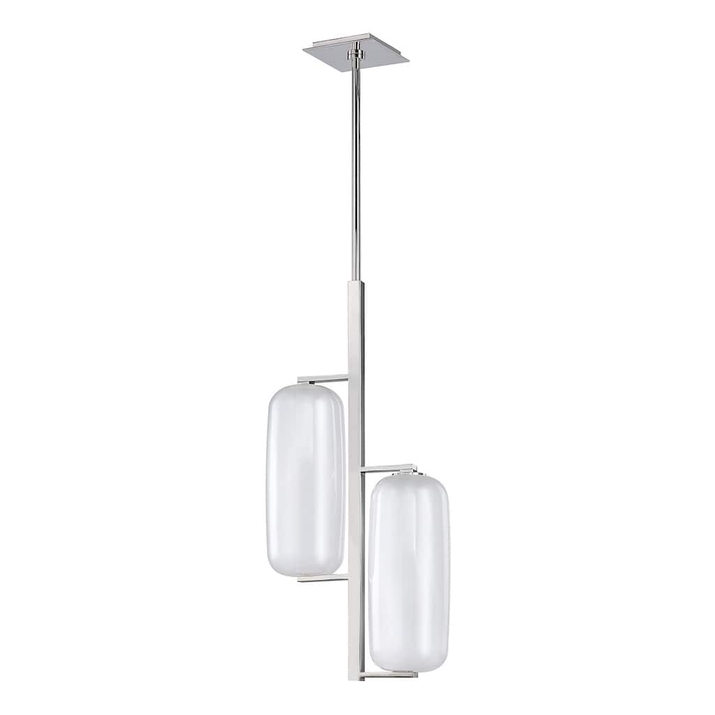 Pebble 2-light Polished Nickel Pendant, Clear Outside and Etched Inside Glass