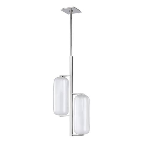 Pebble 2-light Polished Nickel Pendant, Clear Outside and Etched Inside Glass