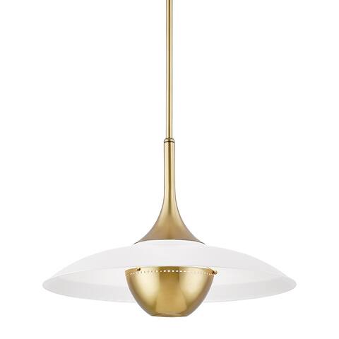 Clarkson 1-light Aged Brass Pendant, White Painted Metal
