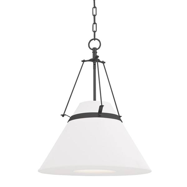 slide 1 of 1, Clemens 1-light Old Bronze Pendant, White Linen