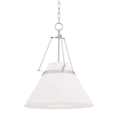 Clemens 1-light Polished Nickel Pendant, White Linen