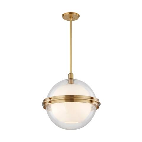 Northport 20-inch Aged Brass Pendant, Clear and Opal Shiny Glass