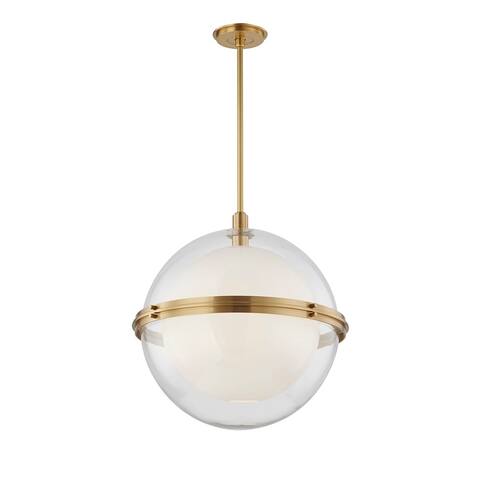 Northport 22-inch Aged Brass Pendant, Clear and Opal Shiny Glass
